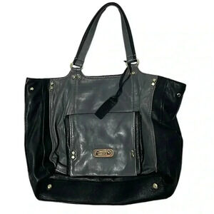 Gryson Colorblock Gray Black Zipper Leather Suede Distressed Handbag